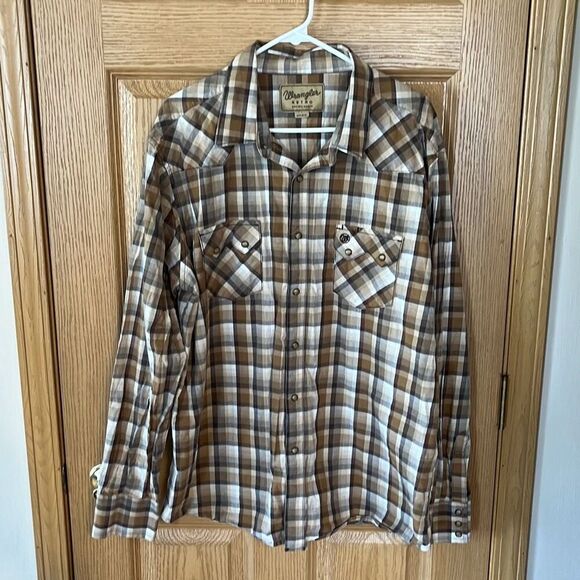Wrangler Retro Brown Plaid Pearl Snap Long Sleeve Shirt XXL - Picture 1 of 5